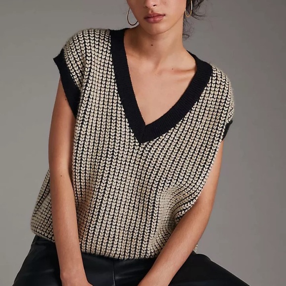 Anthropologie Sweaters - Black and Cream V-Neck Sweater Vest